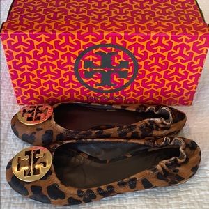Tory Burch Reva calf-hair leopard flats